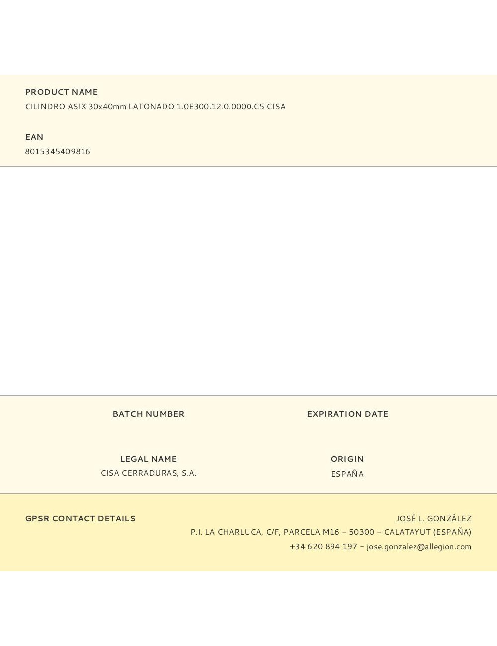 Cilindro asix 30x40mm latonado 1.0e300.12.0.0000.c5 cisa