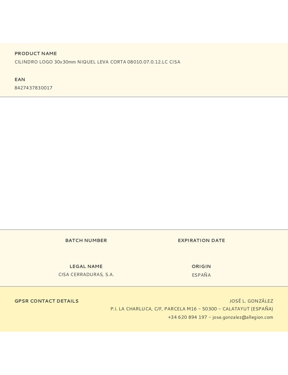 Cilindro logo 30x30mm niquel leva corta 08010.07.0.12.lc cisa