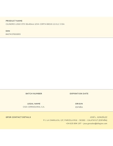 Cilindro logo std 30x40mm leva corta 08010.12.0.lc cisa