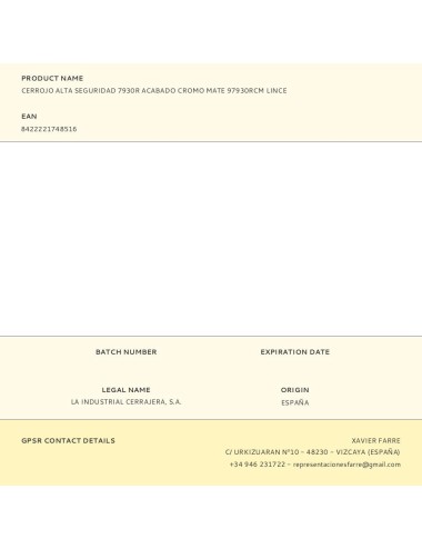 Cerrojo alta seguridad 7930r acabado cromo mate 97930rcm lince