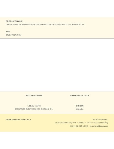 Cerraduras de sobreponer izquierda con tirador c911 iz c-c911i dorcas