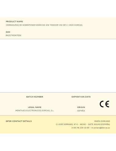 Cerraduras de sobreponer derecha sin tirador c92 dr c-c92d dorcas