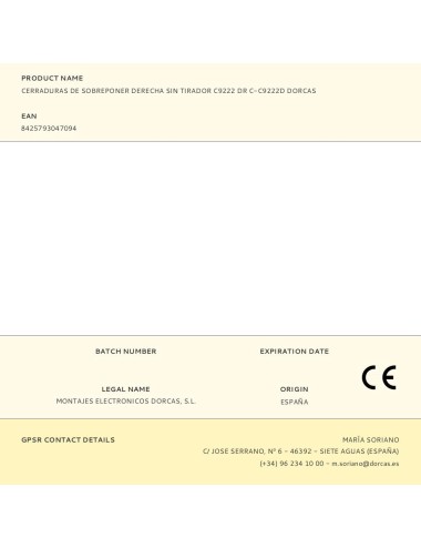 Cerraduras de sobreponer derecha sin tirador c9222 dr c-c9222d dorcas