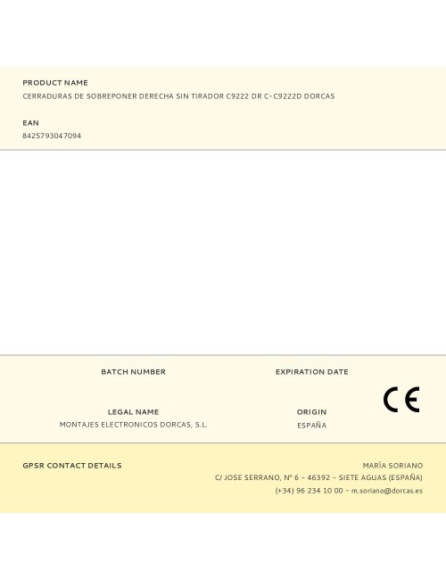 Cerraduras de sobreponer derecha sin tirador c9222 dr c-c9222d dorcas