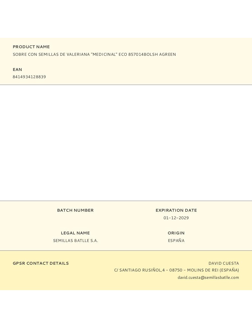 Sobre con semillas de valeriana "medicinal" eco 857014bolsh agreen
