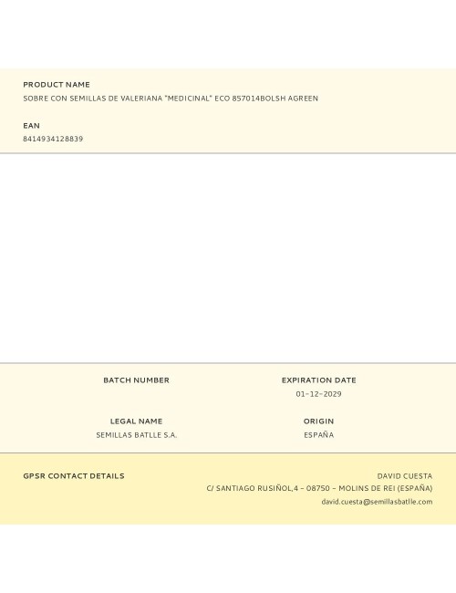 Sobre con semillas de valeriana "medicinal" eco 857014bolsh agreen