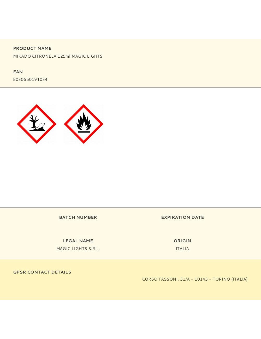 Mikado citronela 125ml magic lights