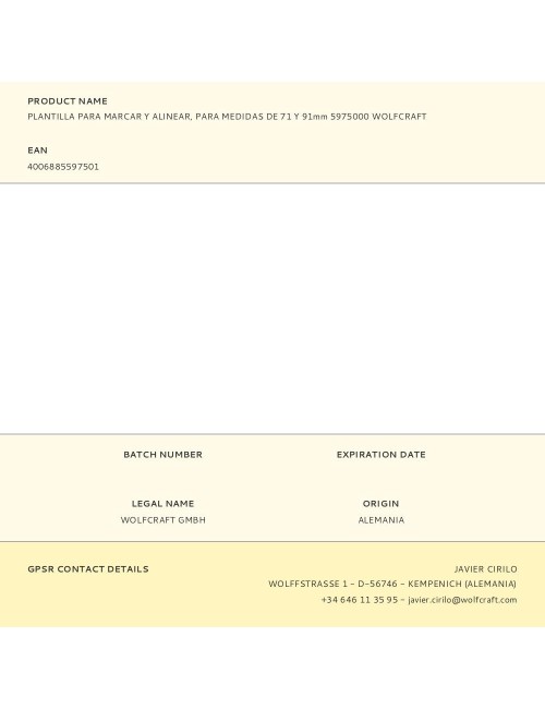 Plantilla para marcar y alinear, para medidas de 71 y 91 mm