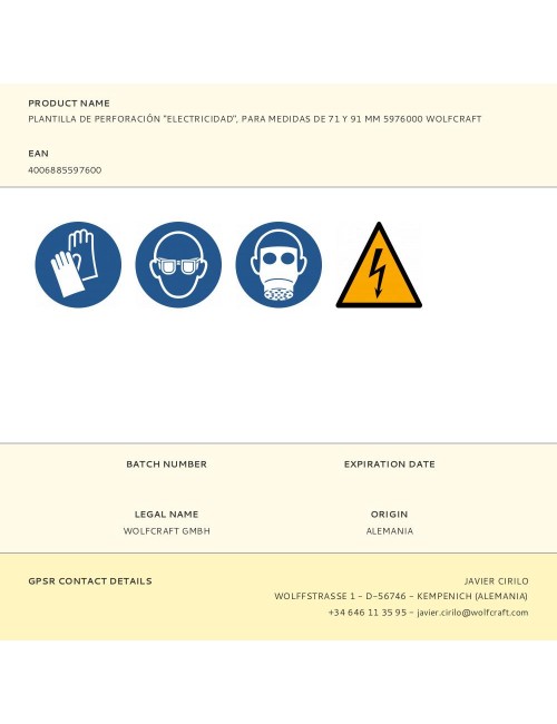 Plantilla de perforación electricidad, para medidas de 71 y 91 mm