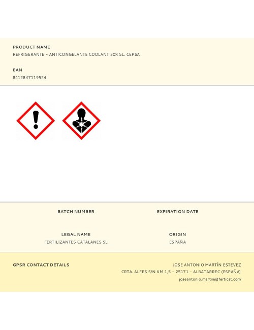 Refrigerante - anticongelante coolant 30% 5l. cepsa