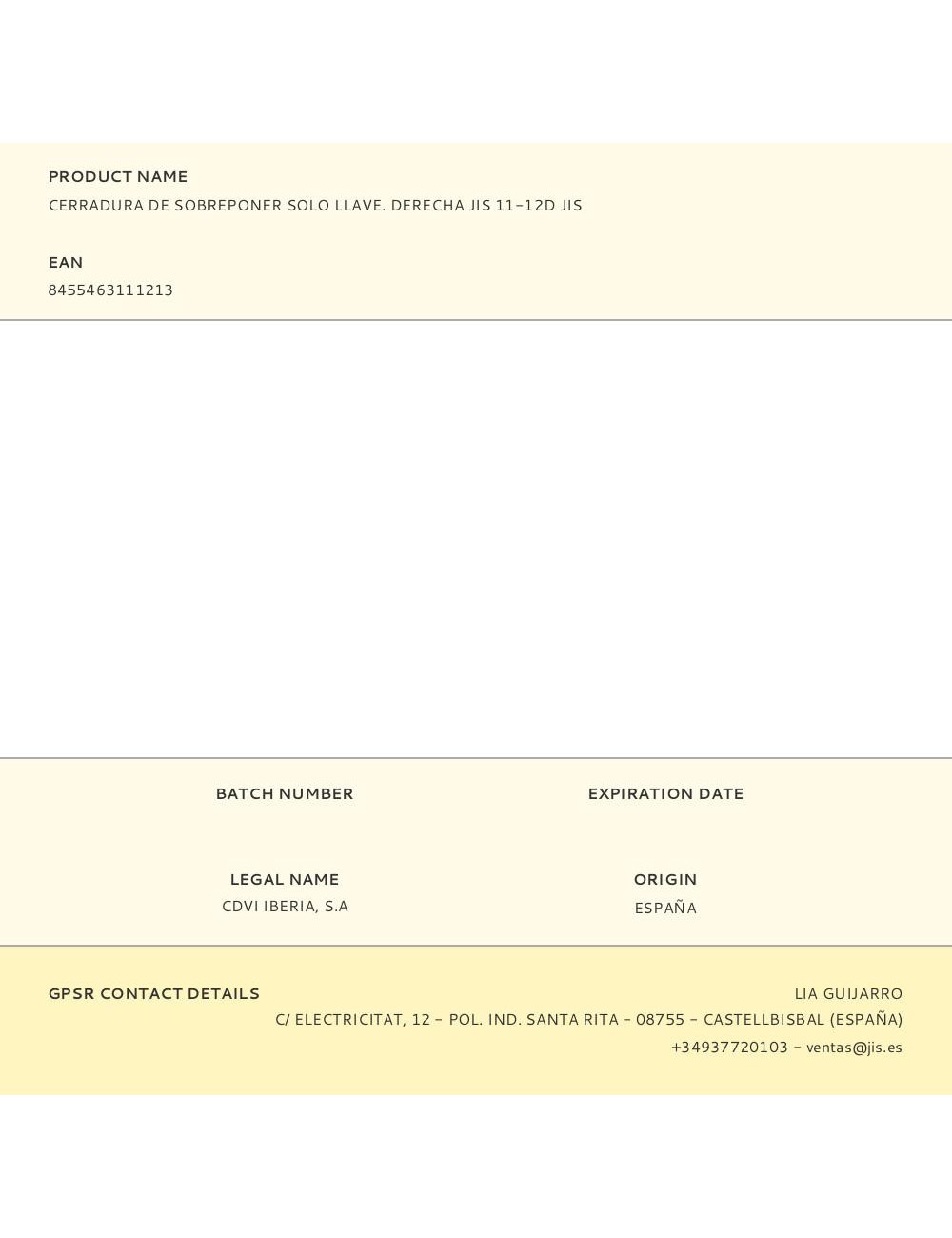 Cerradura de sobreponer solo llave. derecha jis 11-12d jis