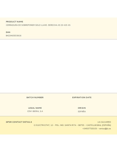 Cerradura de sobreponer solo llave. derecha jis 33-6d jis