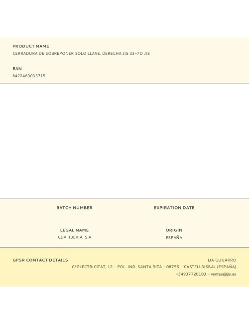 Cerradura de sobreponer solo llave. derecha jis 33-7d jis