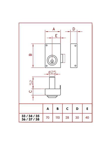 Cerradura de sobreponer solo llave. izquierda jis 33-7i jis