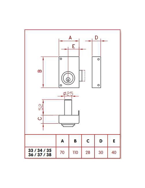 Cerradura de sobreponer golpe y llave. derecha jis 34-7d jis
