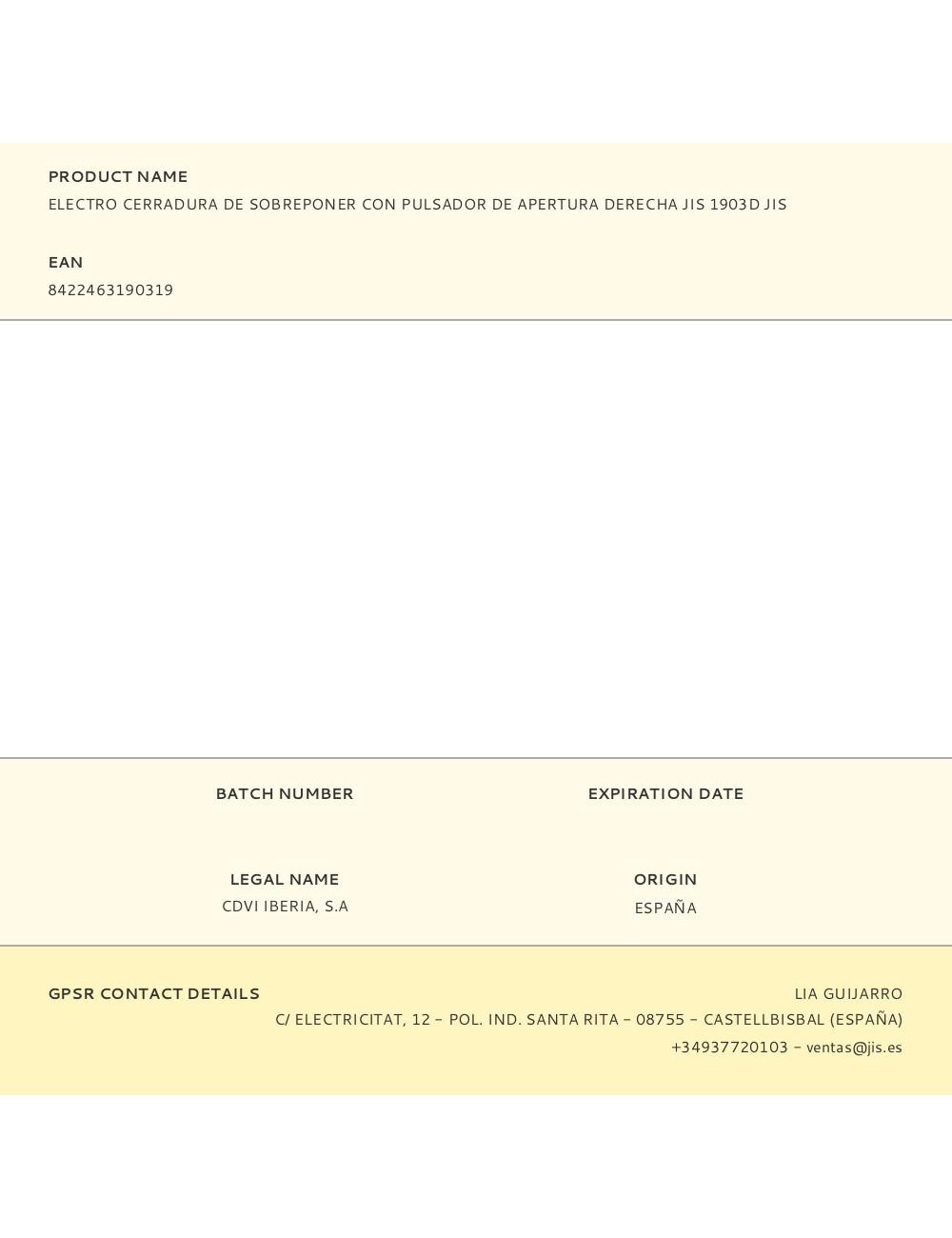 Electro cerradura de sobreponer con pulsador de apertura derecha jis 1903d jis