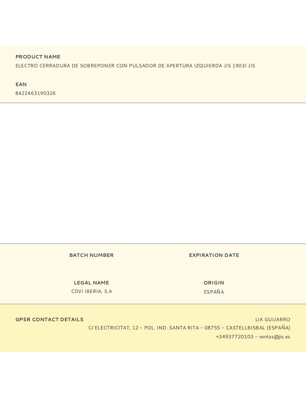 Electro cerradura de sobreponer con pulsador de apertura izquierda jis 1903i jis