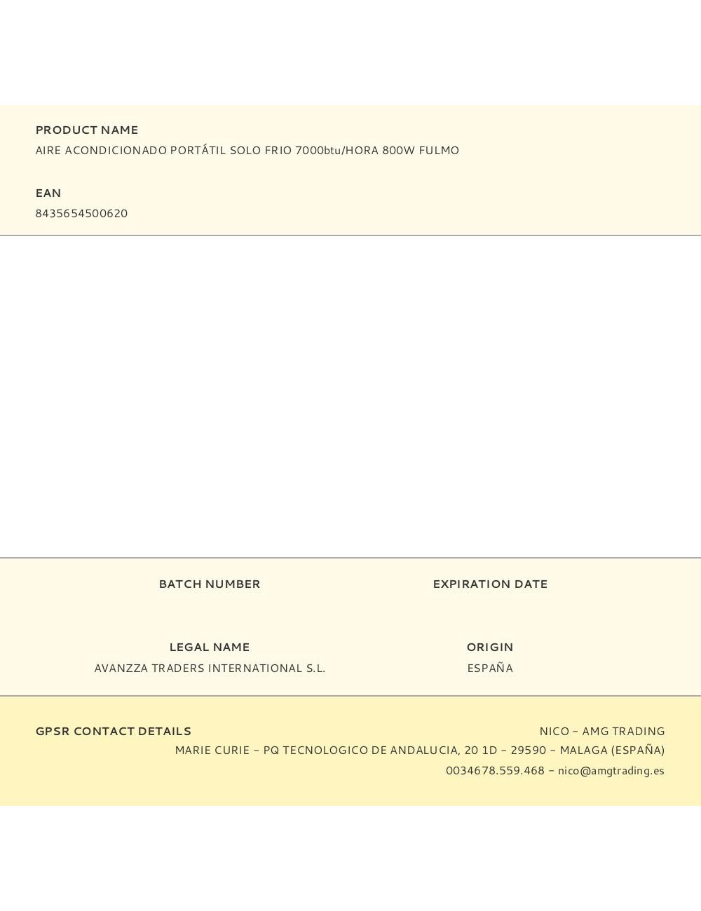 Aire acondicionado portátil solo frio 7000btu/hora 800w fulmo