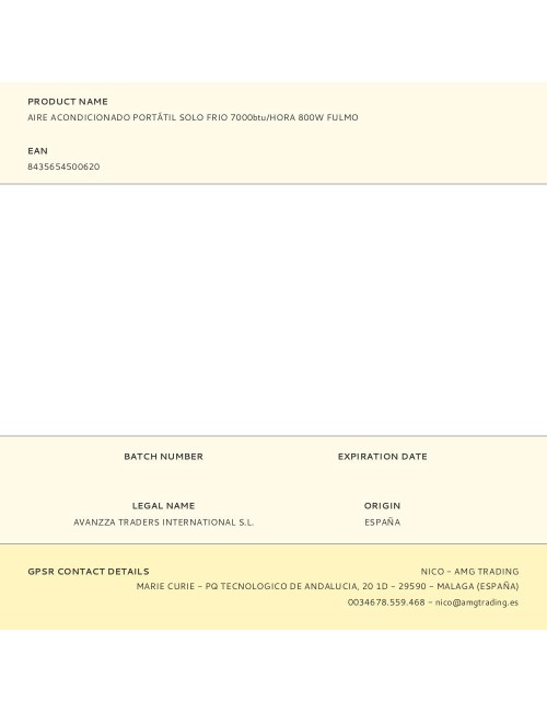 Aire acondicionado portátil solo frio 7000btu/hora 800w fulmo