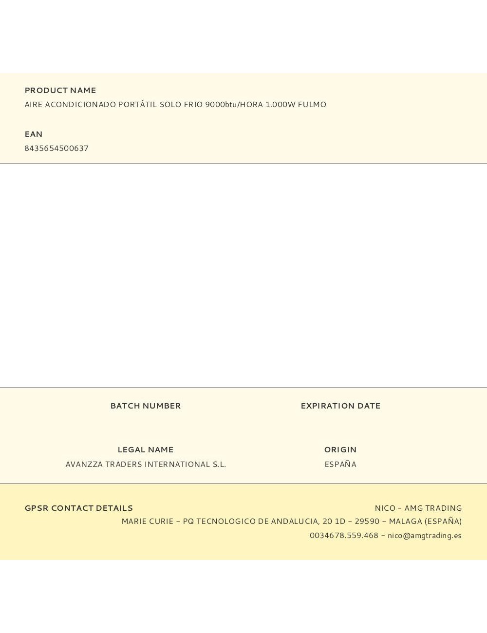 Aire acondicionado portátil solo frio 9000btu/hora 1.000w fulmo