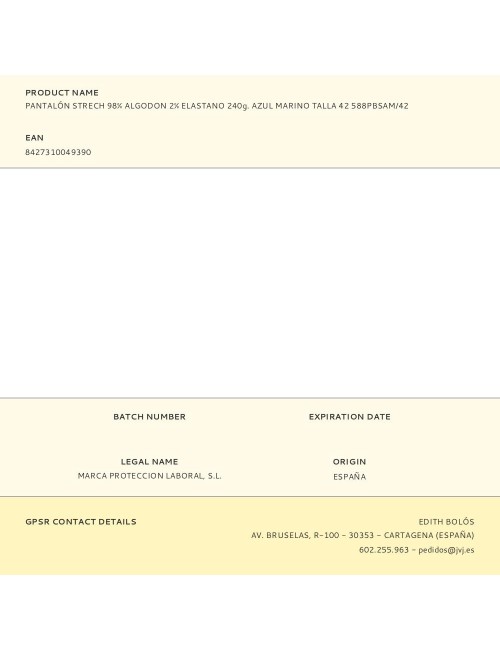 Pantalón strech 98% algodon 2% elastano 240g. azul marino talla 42 588pbsam/42