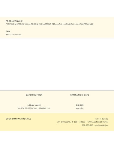 Pantalón strech 98% algodon 2% elastano 240g. azul marino talla 44 588pbsam/44