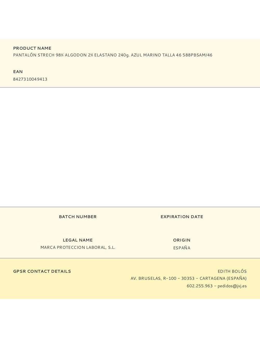 Pantalón strech 98% algodon 2% elastano 240g. azul marino talla 46 588pbsam/46