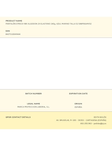 Pantalón strech 98% algodon 2% elastano 240g. azul marino talla 52 588pbsam/52