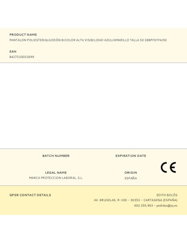 Pantalon poliester/algodón bicolor alta visibilidad azul/amarillo talla 50 388pfxyfa/50