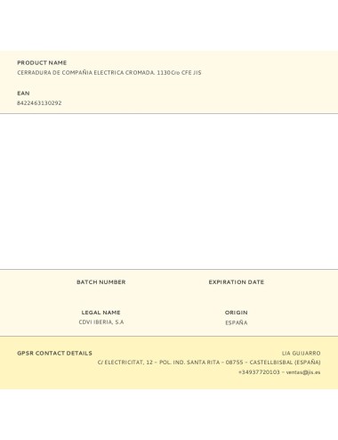 Cerradura de compañia electrica cromada. 1130cro cfe jis
