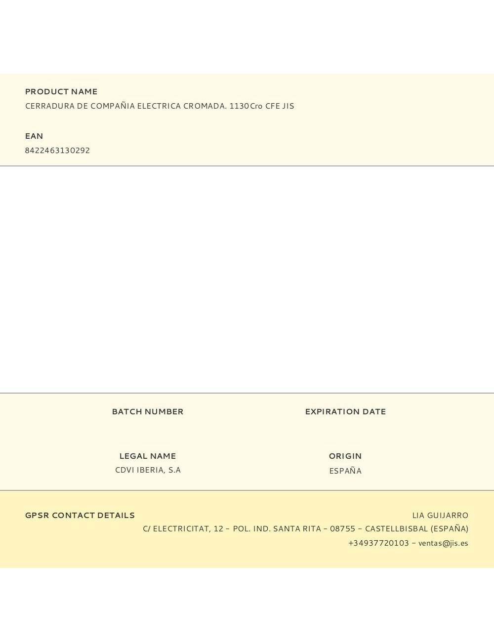 Cerradura de compañia electrica cromada. 1130cro cfe jis