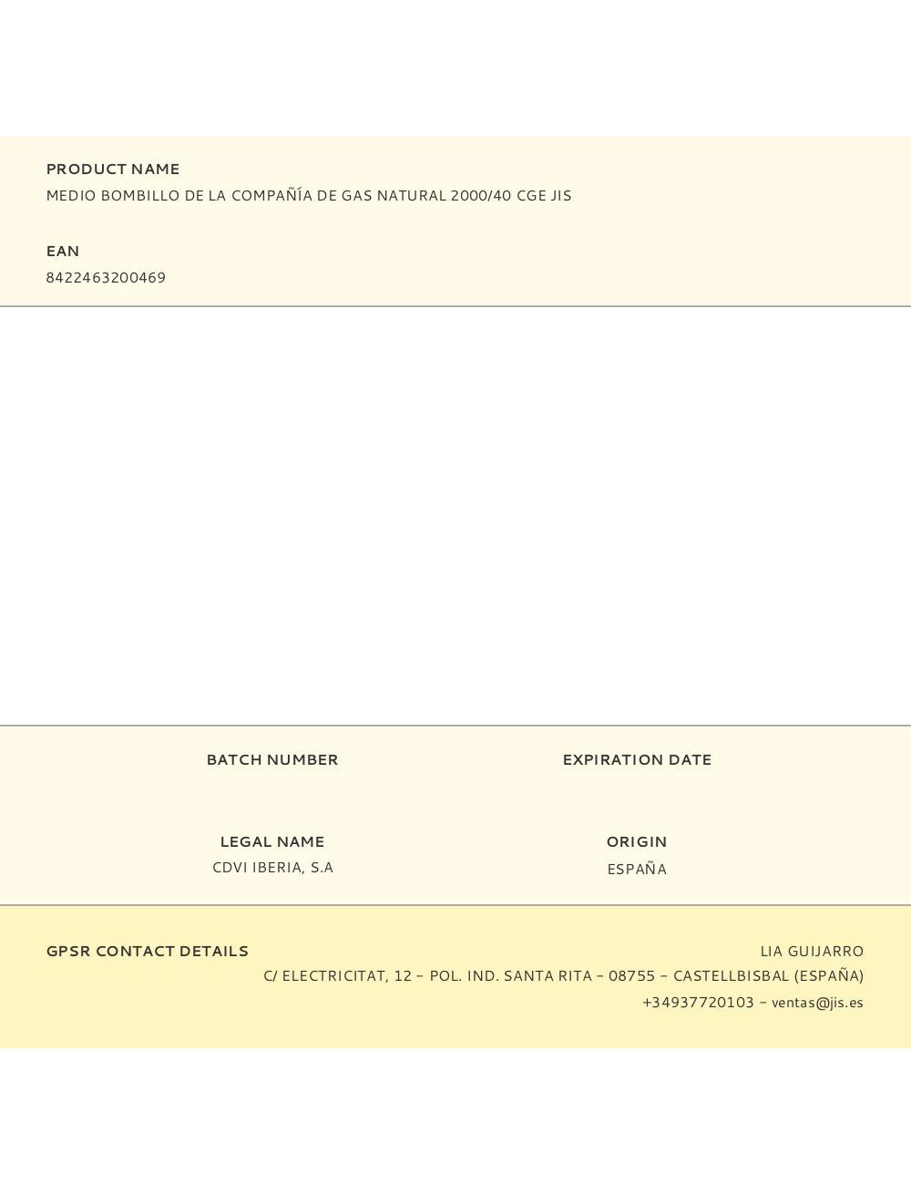 Medio bombillo de la compañía de gas natural 2000/40 cge jis