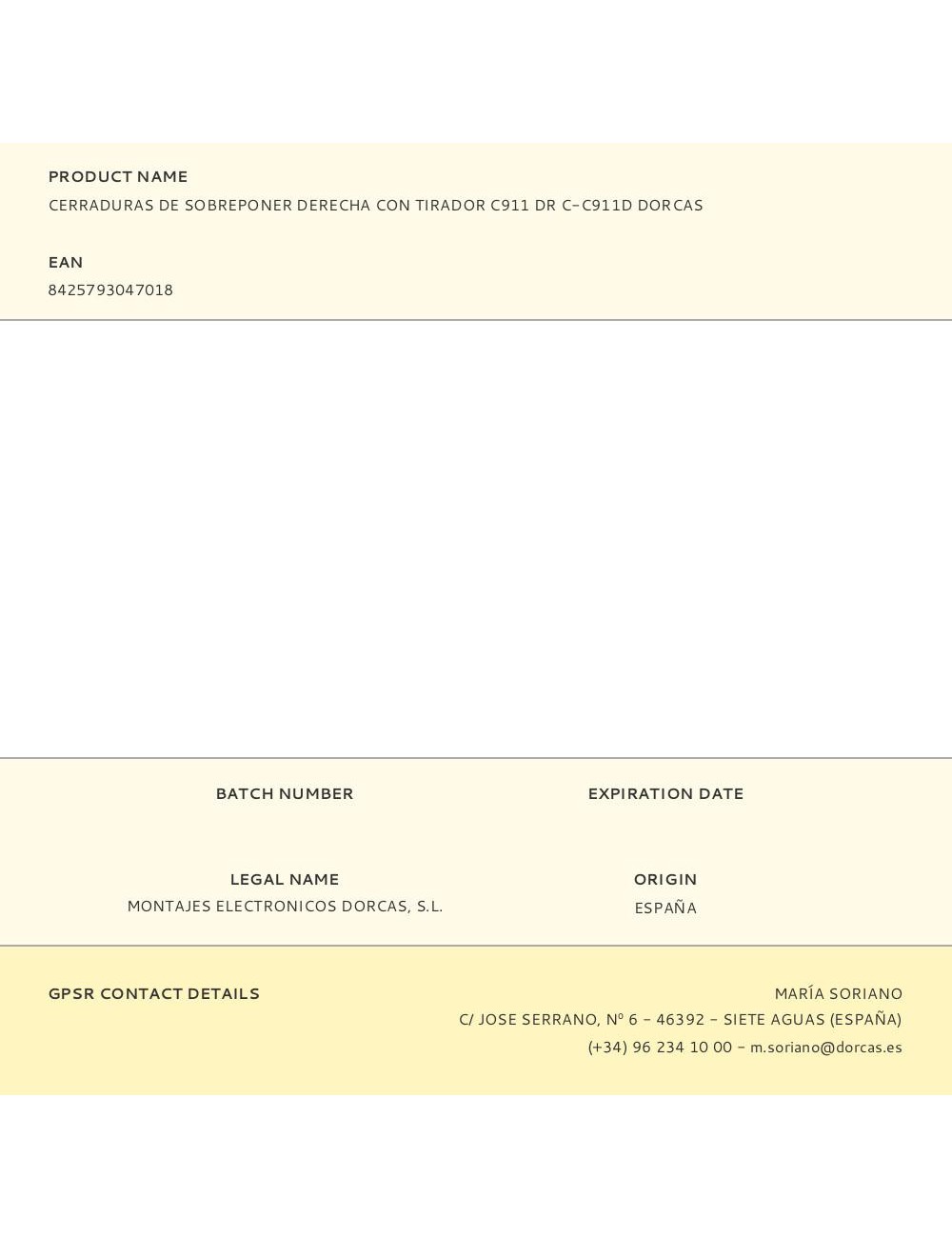 Cerraduras de sobreponer derecha con tirador c911 dr c-c911d dorcas