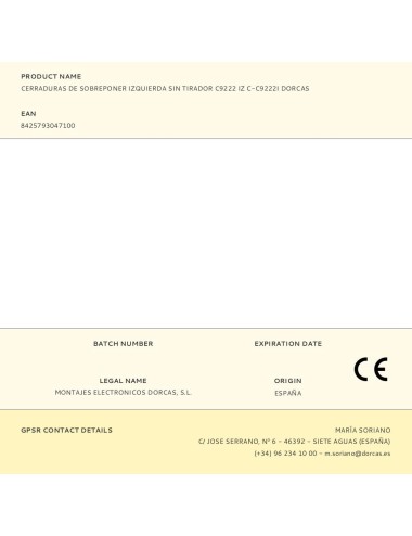 Cerraduras de sobreponer izquierda sin tirador c9222 iz c-c9222i dorcas