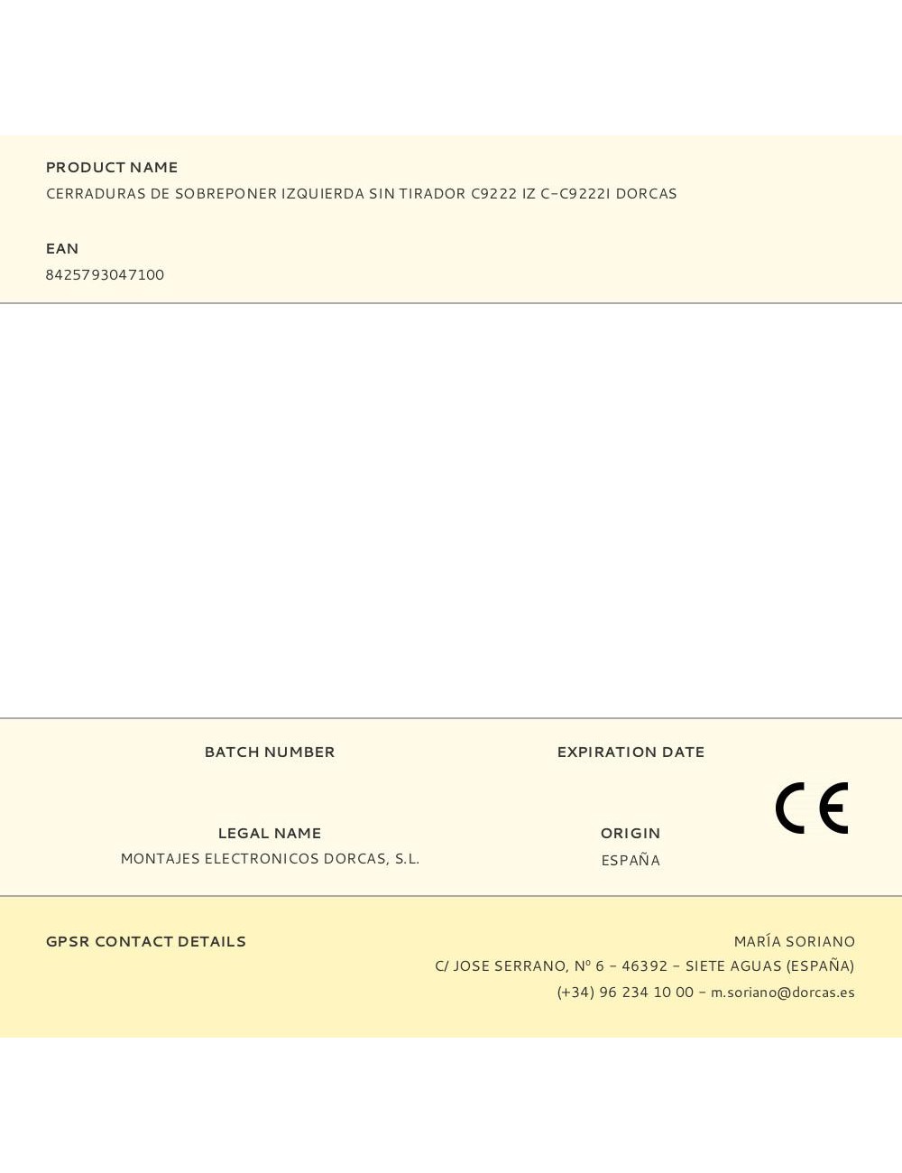 Cerraduras de sobreponer izquierda sin tirador c9222 iz c-c9222i dorcas