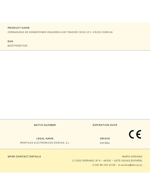 Cerraduras de sobreponer izquierda sin tirador c9222 iz c-c9222i dorcas