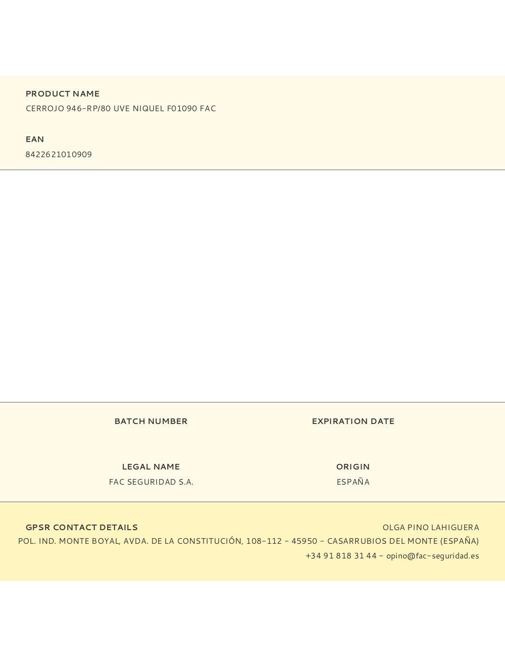 Cerrojo 946-rp/80 uve niquel f01090 fac