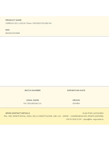 Cerrojo 101-l/105 b-70mm. pintado f01558 fac