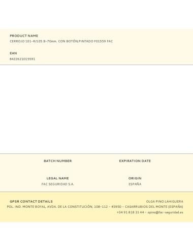 Cerrojo 101-r/105 b-70mm. con botón,pintado f01559 fac