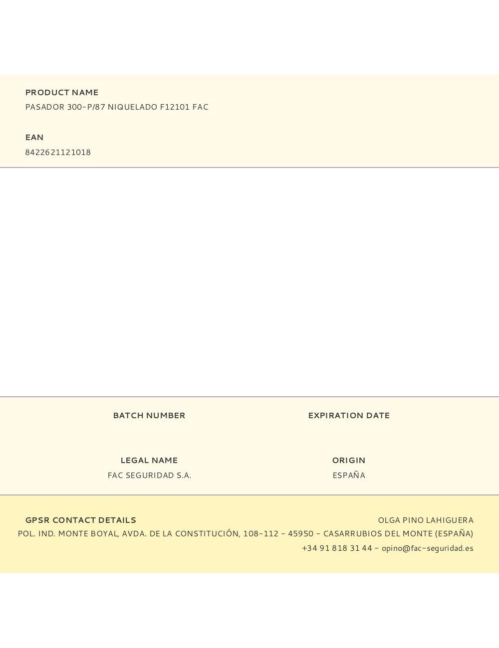 Pasador 300-p/87 niquelado f12101 fac