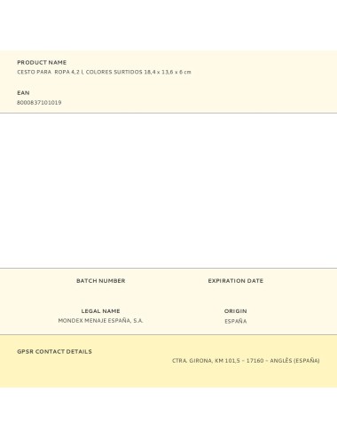 Cesto para ropa 1,5 l, colores surtidos 18,4 x 13,6 x 6 cm