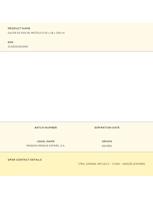 Galán de noche metálico 43 x 28 x 109 cm