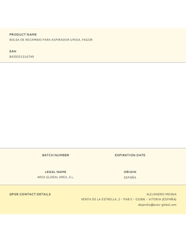 Bolsa de recambio para aspirador ufesa, fagor