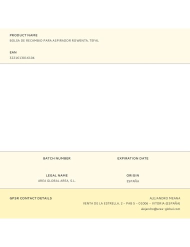 Bolsa de recambio para aspirador rowenta, tefal