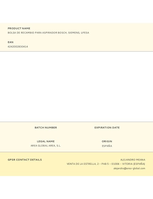 Bolsa de recambio para aspirador bosch, siemens, ufesa