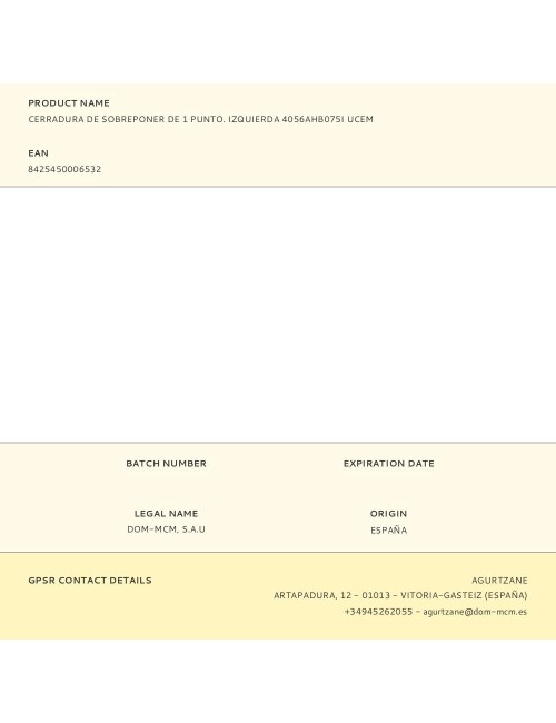 Cerradura de sobreponer de 1 punto. izquierda 4056ahb075i ucem