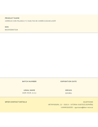 Cerrojo con palanca y 3 vueltas de cierre 4101hb ucem