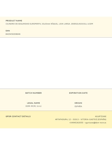 Cilindro de seguridad europerfil 33x33mm níquel, leva larga. 2000s2ln3333ll ucem