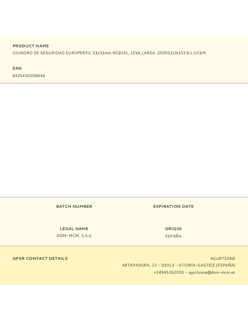 Cilindro de seguridad europerfil 33x33mm níquel, leva larga. 2000s2ln3333ll ucem