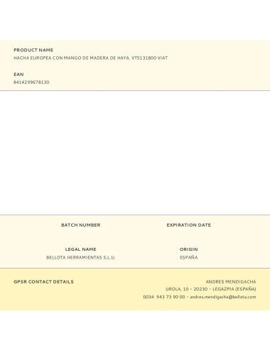 Hacha europea con mango de madera de haya. vt5131800 viat